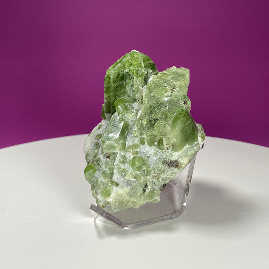 Diopside Crystal Cluster on Calcite (Afghanistan) (Includes Acrylic Stand)