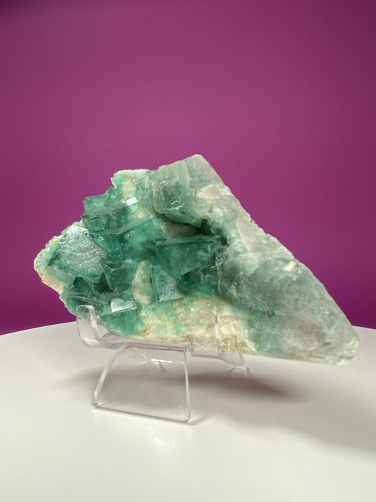 Green Fluorite Cube Cluster (Includes Acrylic Stand)