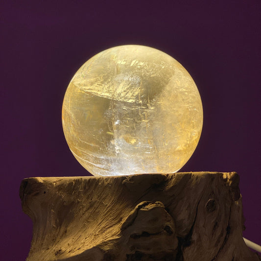 Yellow Calcite Sphere with Lighted Root Stand