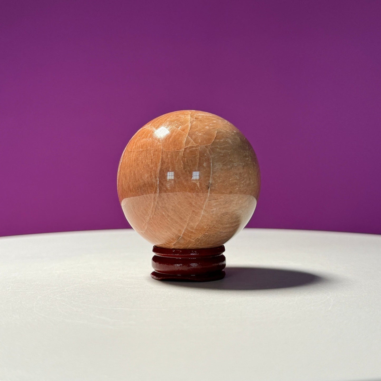 Peach Moonstone Sphere (Includes Wood Stand)