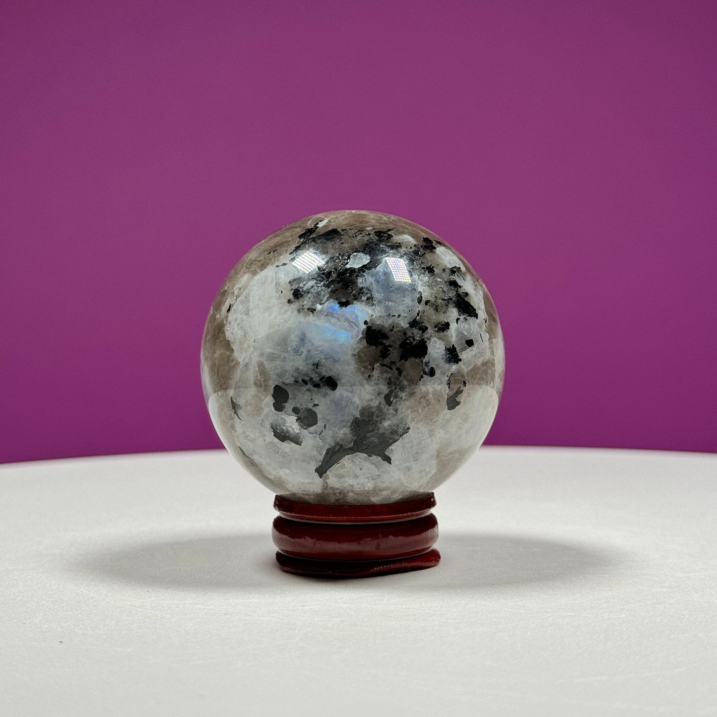 Blue Moonstone Sphere (Includes Wood Stand)