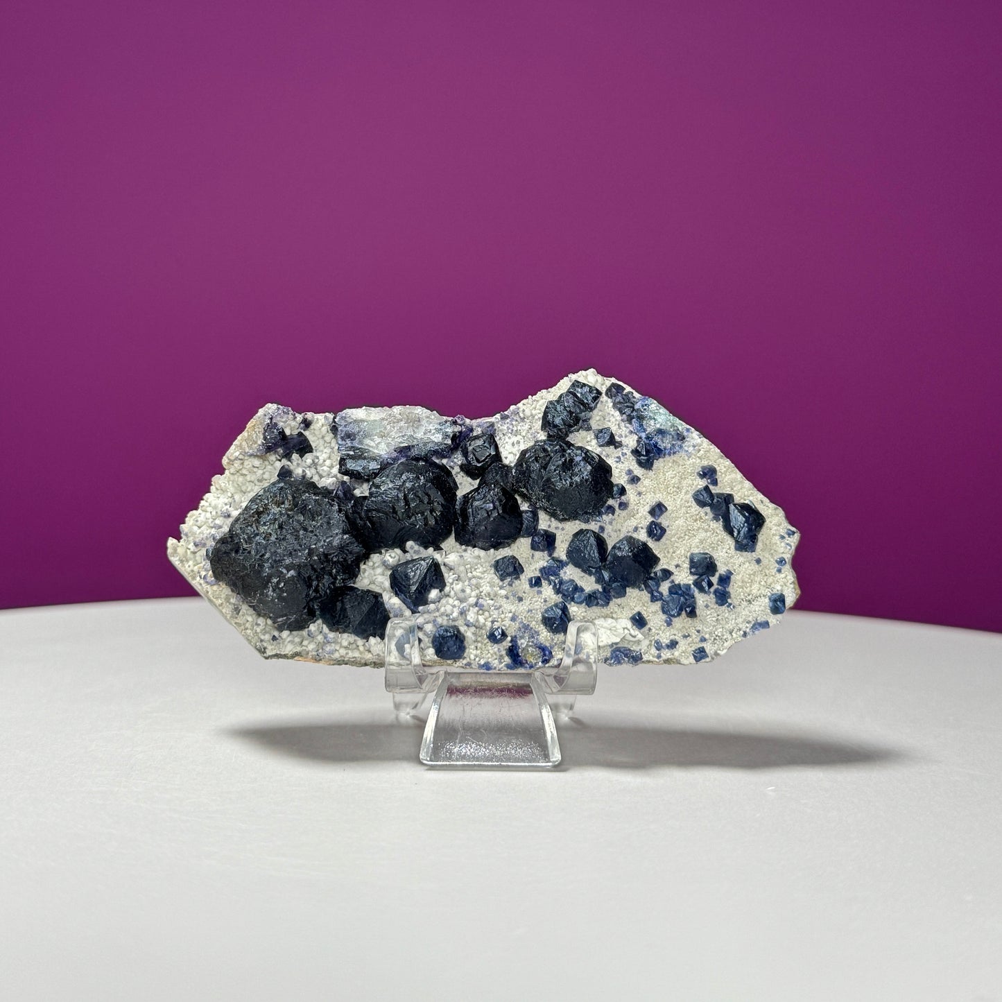 Blueberry Fluorite Specimen (Huanggangliang Mine, Inner Mongolia, China) (Includes Acrylic Stand)